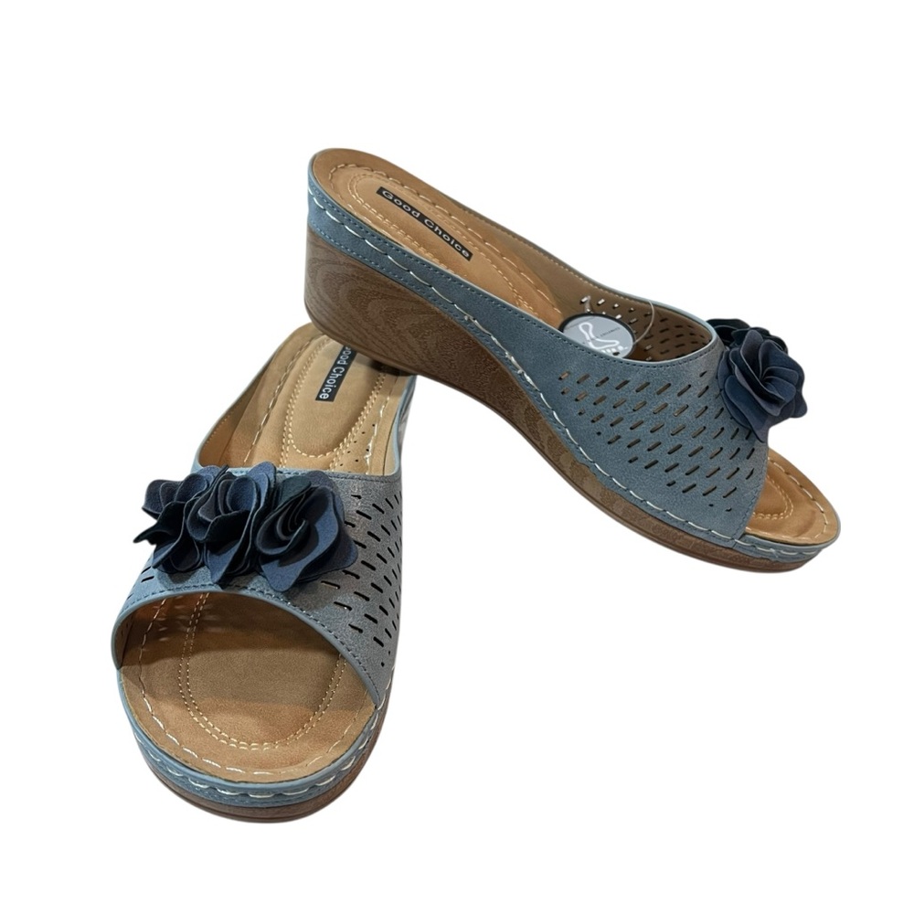 Good Choice Juliet Wedge Sandals Heel Height 2.5” Blue Womens Size 9 New